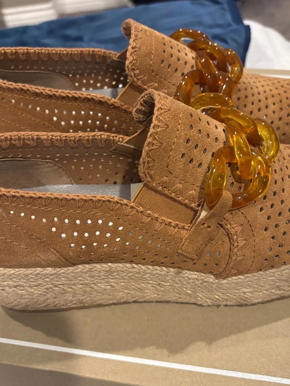 Dolce Vita Tan Suede Espadrille Loafer with Amber Chain